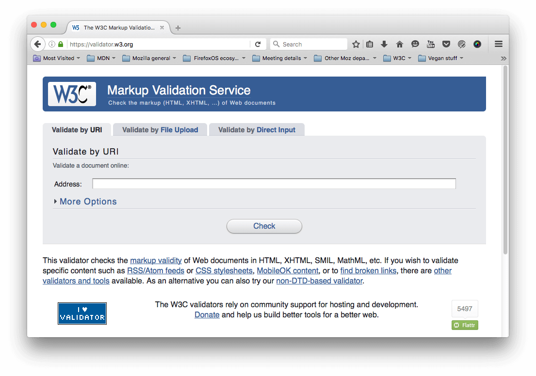 La page d'accueil du validateur HTML
