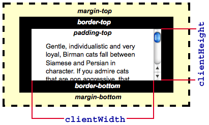 Wie die Eigenschaften clientWidth und clientHeight bestimmt werden, unter Berücksichtigung von Padding-, Rahmen- und Margengrößen