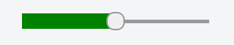 The progress bar is a thick green square to the left of the thumb and a thin gray line to the right. The thumb is a circle with a diameter the height of the green area.